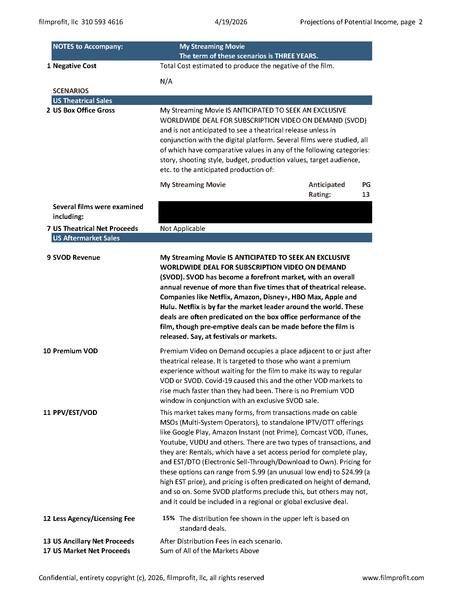 Filmmaker's Streaming Release Financials Package