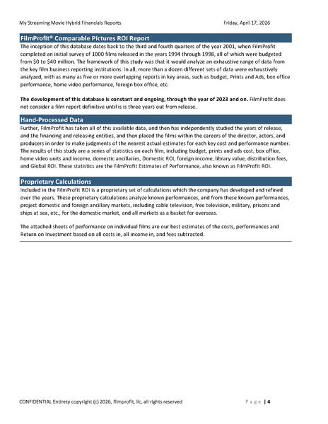 Filmmaker's Streaming Release Financials Package